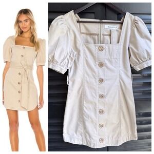 Khaki Belted Shirt Dress Revolve Elliatt Madeline Buttons Puff Sleeves Medium